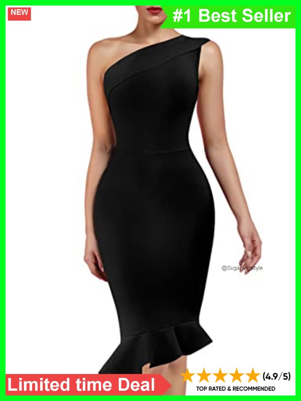 One Shoulder Sleeveless Bodycon Midi Mermaid Bandage Party Dress